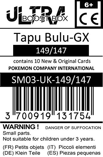 Tapu Bulu-GX (Tokotoro-GX) 149/147 ARC en Ciel Secrète - #myboost X Sun & Moon 3 Burning Shadows - Coffret de 10 Cartes Pokémon Aglaises