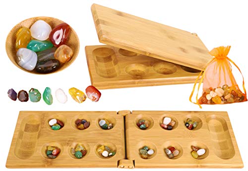 Toys of Wood Oxford TOWO Juego de Mesa mancala - Juego de Mesa Kalaha de Madera con Piedras de Piedra Natural -familias Juegos de Mesa-Juegos mancala Board Game estratégico para niños Adultos