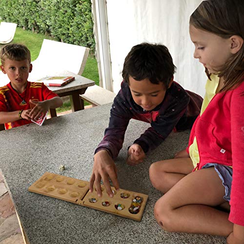 Toys of Wood Oxford TOWO Juego de Mesa mancala - Juego de Mesa Kalaha de Madera con Piedras de Piedra Natural -familias Juegos de Mesa-Juegos mancala Board Game estratégico para niños Adultos