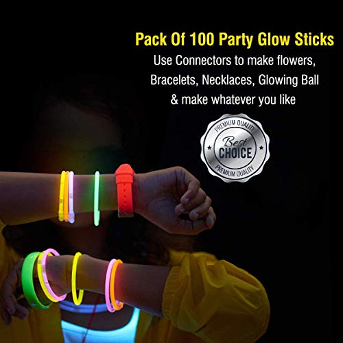 YIQI Palos Luminosos, Paquete de 100 Barras Luminosas de 8.0 in con Conectores para Pulseras, Bolas, Juguetes Luminosos para Suministros Luminosos para Fiestas (Colores Mezclados)