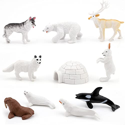 10 Figuras de Animales Polares con iglú para niños, Figuras realistas de Animales árticos, Juego de Juguete ártico, decoración de Regalo para cumpleaños, Baby Shower, decoración de Fiesta de Navidad