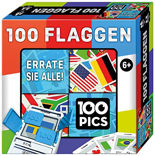 100 PICS 20208046 Juego de Preguntas Banderas, Juego Educativo para Toda la Familia, Brainteaser, Juego de Viaje para Adultos y niños a Partir de 6 años