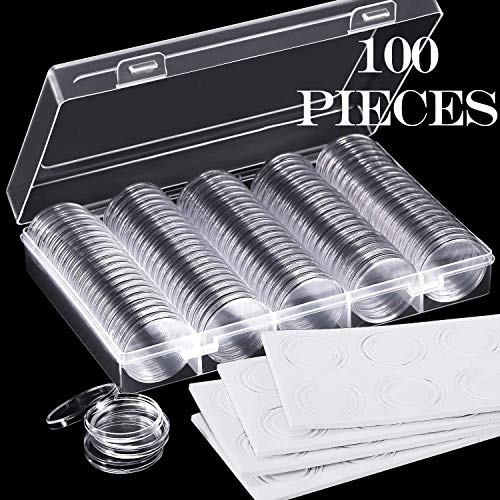 100 Piezas Cápsulas de Monedas de 5 Tamaños (17/20/25/27/30 mm) Estuche de Protección para Monedas con Caja de Almacenamiento
