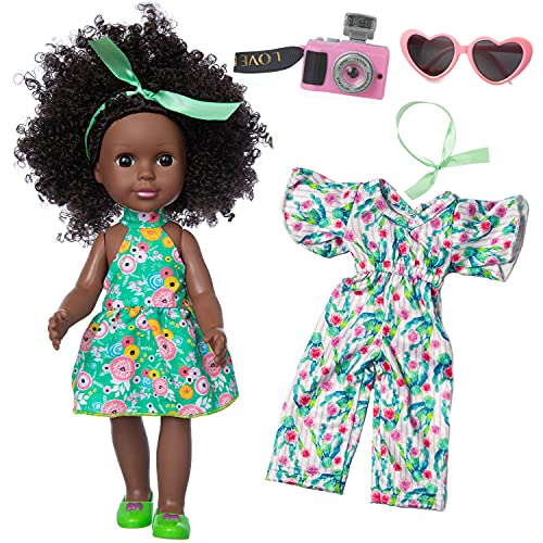 14 Pulgadas Muñeca Negra para Niñas Muñeca Afroamericana Muñecas de Silicona Realista Muñecas Africana Negro Renacido Muñecas del Bebé del Juguete con 2 Piezas de Vestido