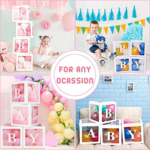 4 Cajas Cajas para Baby Shower Decoración para Fiestas, Transparentes para Globos con Letras en Inglés para Revelar el Sexo del Bebé (Blanco)