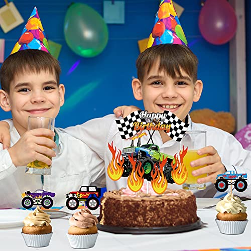 48 Adornos de Tarta de Camión Monstruo Decoración de Tarta de Camión Monstruo Adorno de Cupcake de Camión Monstruo Suministro de Cumpleaños con Tema de Camión Monstruo para Cumpleaños Niños