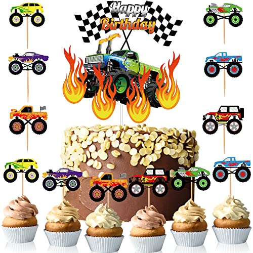 48 Adornos de Tarta de Camión Monstruo Decoración de Tarta de Camión Monstruo Adorno de Cupcake de Camión Monstruo Suministro de Cumpleaños con Tema de Camión Monstruo para Cumpleaños Niños