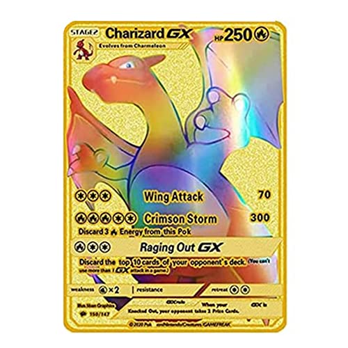 5 tarjetas Poke-mon Vmax, metal chapado en oro, raro oro arco iris Dragon Card Charizard Vmax GX EX DX V colección de tarjetas de metal dorado colección de regalo