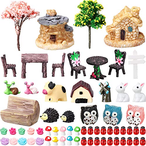 64 Accesorios de Jardín de Hadas en Miniatura Kit de Adorno en Miniatura de Mini Animales Figuras de Animales en Miniatura Accesorios de Micro Paisaje para Decoración de Casa de Muñecas