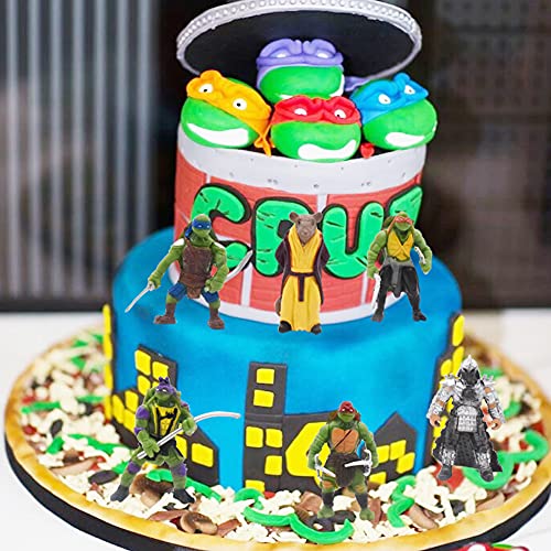 6pcs Mutant Turtle Caricatura Cake Topper, adolescentes mutantes tortugas figura de acción de dibujos animados pastel decoración creativa