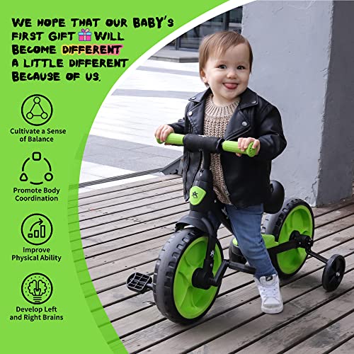 Afranti Triciclo Infantil 3 en 1 Bicicleta de Equilibrio Niños de 18 Meses-5 años Triciclo con Ruedas de Pedales y Entrenamiento Extraíbles Asiento Regulable Adecuado para niños de 80-105cm