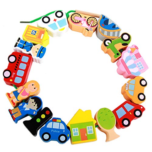 Afunti Cuentas de Madera Juguete de enhebrar, Juguete de Primera Infancia encordado Principal para niños pequeños y bebés Montessori Educational Toys