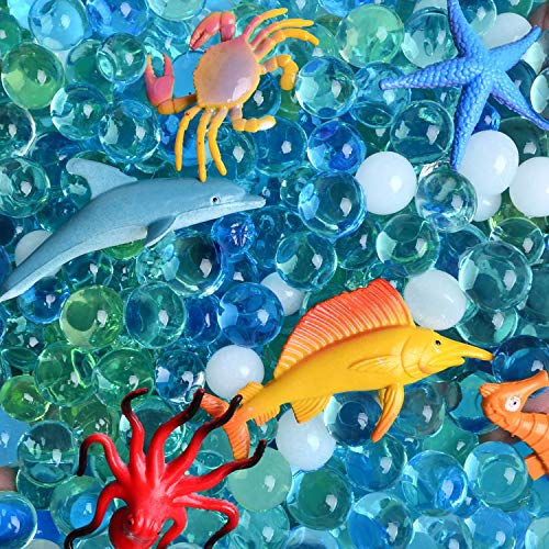 AINOLWAY Figuras de animales de mar animales 24 realista figuras de animales de mar profundo juguetes educativos y perlas de cristal de color océano