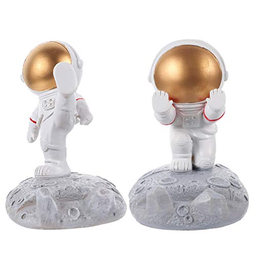 Amosfun 2 figuras de astronautas de juguete Spaceman estatuas modelo soporte teléfono móvil boda Pascua cumpleaños espacio fiesta regalos decoración mesa coche tablero decoración