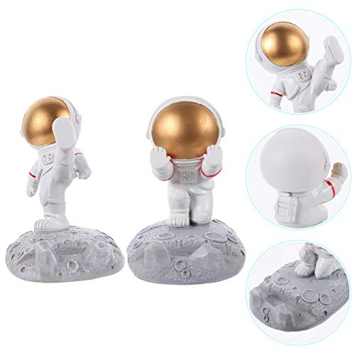 Amosfun 2 figuras de astronautas de juguete Spaceman estatuas modelo soporte teléfono móvil boda Pascua cumpleaños espacio fiesta regalos decoración mesa coche tablero decoración