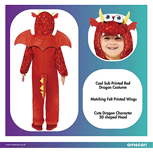 amscan 9912030 - Disfraz de dragón rojo para niños de 3 a 4 años