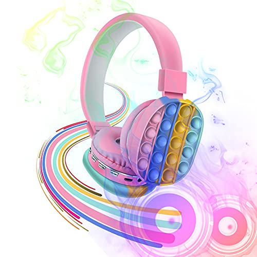 AnnabellaChoice Auriculares Bluetooth montados en la cabeza con juguete fidget Pop Fidget Toy It Inalámbrico en la oreja para niños, Auriculares estéreo Bluetooth para teléfono móvil, Tablet PC (rosa)