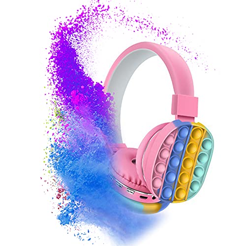 AnnabellaChoice Auriculares Bluetooth montados en la cabeza con juguete fidget Pop Fidget Toy It Inalámbrico en la oreja para niños, Auriculares estéreo Bluetooth para teléfono móvil, Tablet PC (rosa)