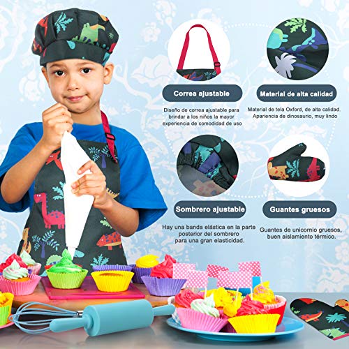 Anpro 27 PCS Kit de Cocina y Horneado para Niños , Juego de Roles para Niños,Chef Set Accesorios de Juego,Regalos para Cumpleaños y Navidad (Verde Oscuro, 3-7 años)