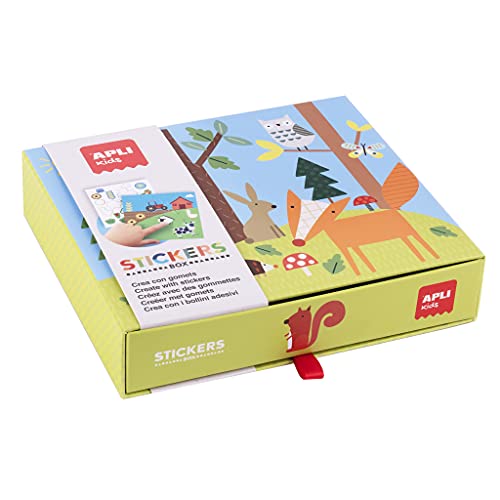 APLI Kids 18819 - Juego de gomets de distintas formas en caja de cartón modelo Bosque, juego de pegatinas para completar las ilustraciones