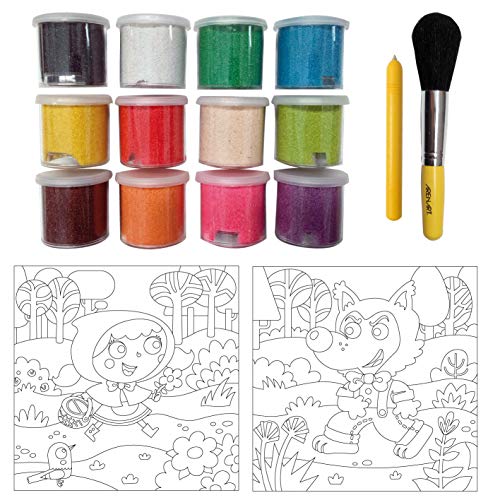 Arenart | Pack 2 Dibujos Caperucita Roja 30x30cm | para Pintar con Arenas de Colores | Manualidades para Niños | Dibujo Infantil | +6 años