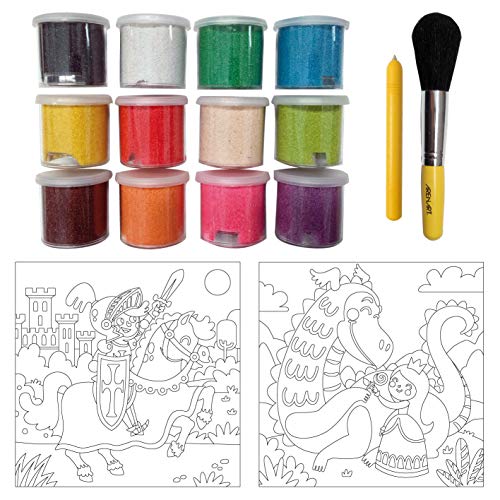 Arenart | Pack 2 Dibujos Sant Jordi 30x30cm | para Pintar con Arenas de Colores | Manualidades para Niños | Dibujo Infantil | +6 años