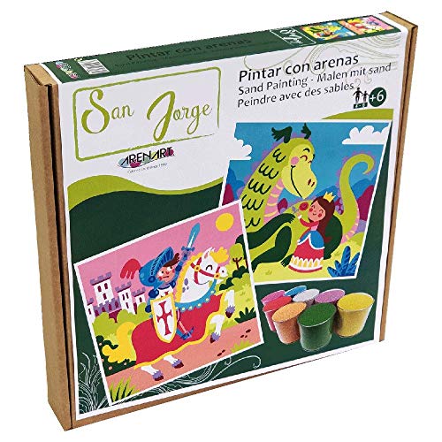 Arenart | Pack 2 Dibujos Sant Jordi 30x30cm | para Pintar con Arenas de Colores | Manualidades para Niños | Dibujo Infantil | +6 años