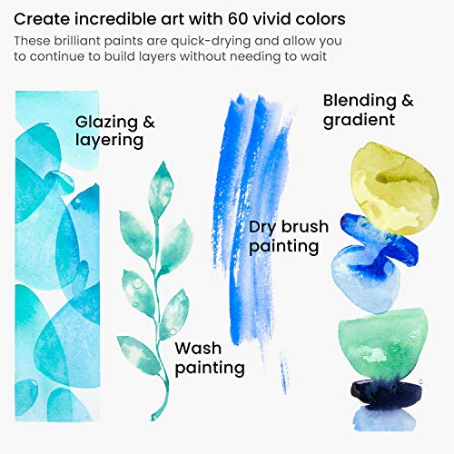 Arteza Pinturas de acuarela de calidad | Set de 60 colores | Tubos de 12 ml | Acuarelas de colores para artistas, estudiantes y principiantes