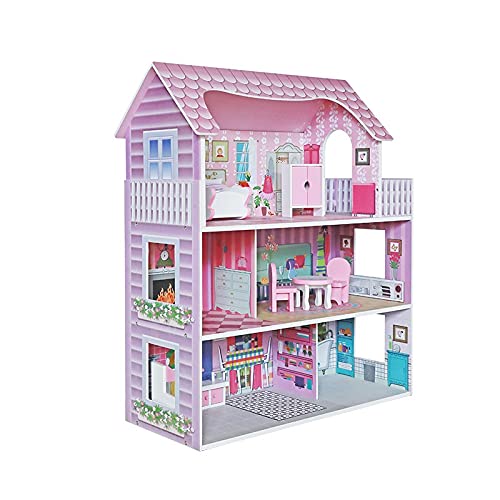 ATAA Toys Casita de muñecas para niñas y niños 62x27x70cm - Rosa -Gran casita de muñecas de Madera para niñas y niños Rosa Accesorios