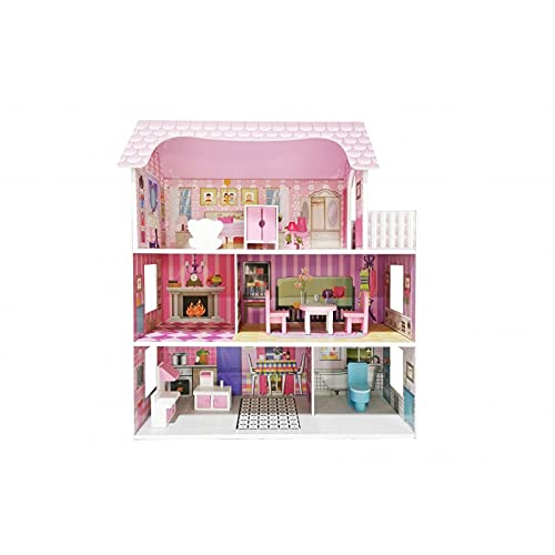 ATAA Toys Casita de muñecas para niñas y niños 62x27x70cm - Rosa -Gran casita de muñecas de Madera para niñas y niños Rosa Accesorios