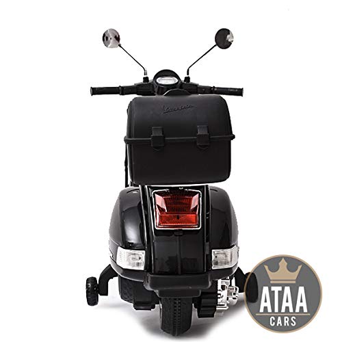 ATAA Vespa clásica Oficial 12v Licencia Piaggio - Negro Moto eléctrica para niños hasta 7 años. Batería 12v Coche electrico niños