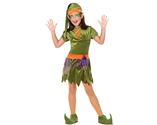 Atosa disfraz duende niña infantil naranja verde 5 a 6 años