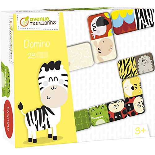 Avenue Mandarine 42764O - Une boite Domino Animaux et texture comprenant 28 pièces en carton imprimé 5x11 cm