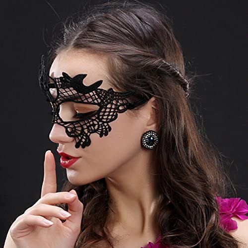 Baanuse 6Pcs Máscara Veneciana Mujer ata Fiesta de Carnaval de la Mascarada, Negro