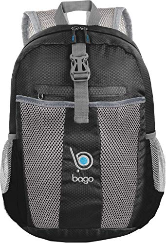 Bago 25L Lightweight Packable Backpack - Water Resistant Travel and Hiking Daypack - Foldable and Handy for Camping Outdoor Sports (Black)