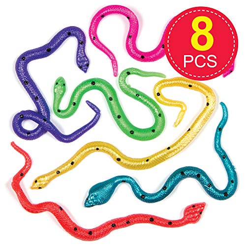 Baker Ross AG671 Serpientes flexibles, perfectos para bolsas sorpresa para que los niños jueguen con ellas o como idea para regalo (pack de 8)