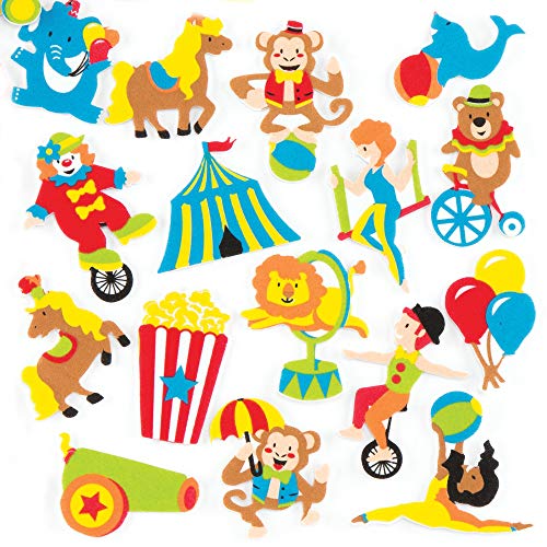 Baker Ross AR346 Pegatinas de Espuma con Motivos del Circo para que los Niños Decoren Manualidades, Tarjetas y Libros de Recortes, Multicolor, Pack de 120