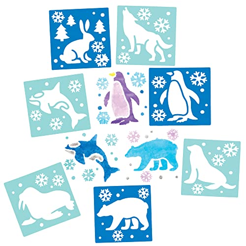 Baker Ross FC269 Plantillas de Animales Árticos - Paquete de 8, Plantillas Lavables para Niños para Decorar Tarjetas, Imágenes, Proyectos de Pintura e Impresión