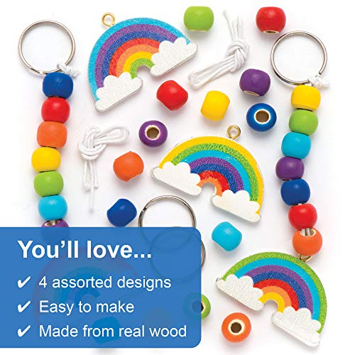 Baker Ross Kits de llavero y colgante de madera con el arcoíris que los niños pueden decorar - Juego de manualidades infantiles divertidas (pack de 4)