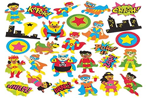 Baker Ross- Pegatinas de espuma con formas de superhéroes (Pack de 120) - Pegatinas de espuma con temática de superhéroes en divertidas formas para pegar en álbumes de recortes