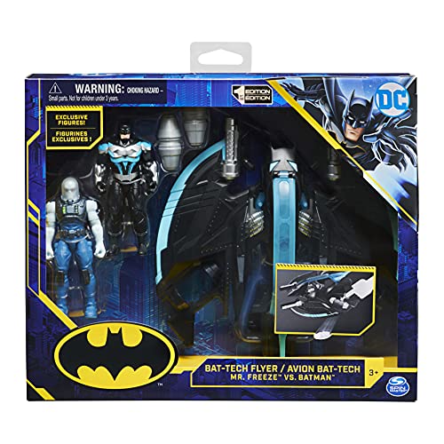 BATMAN - PACK DE AVIÓN BAT TECH + FIGURAS BATMAN Y MR FREEZE - DC COMICS - Avión Batwings Bat Tech, 2 Figuras exclusivas Batman y Mr Freeze de 10 cm - 6063041 - Juguete Niños 3 años +