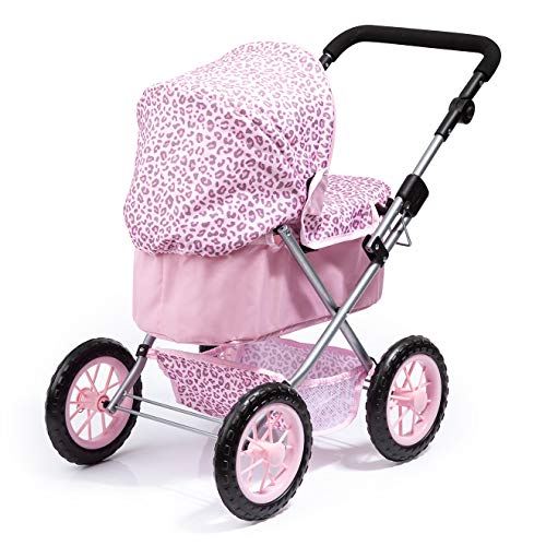Bayer Design- Cochecito Trendy con Bolsa, Ajustable, Carrito de muñeca, Color rosa con estampado de leopardo (13002AA)
