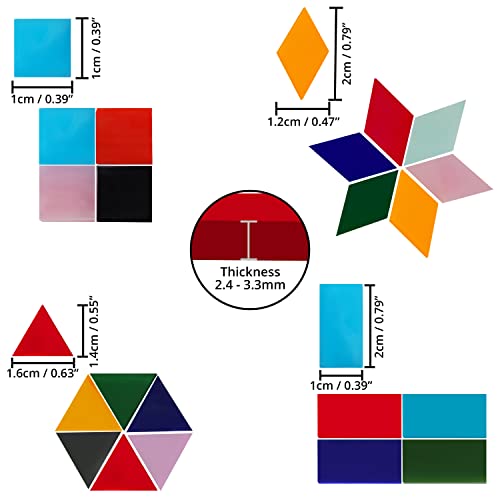 Belle Vous Teselas Mixtas en 4 Formas (525 Piezas) - Teselas para Mosaicos Diamante, Cuadrado, Rectángulo y Triangulo - Mosaico Tesela Manualidades y Decoración en el Hogar