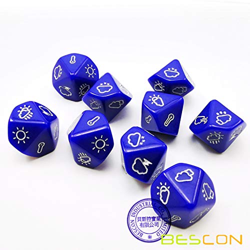 Bescon's Emotion, Weather and Direction Dice Set, 3 Piece Proprietary Polyhedral RPG Dice Set in Blue, Green, Yellow