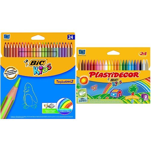 Bic - Pack 24 lápices de colores Tropicolors + 24 ceras de colores Plastidecor