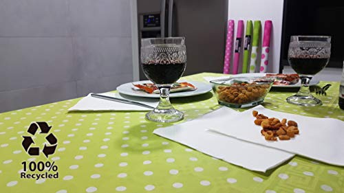 bissu - Mantel de Papel Damascado Desechable Antimanchas para Mesas de Comedor y Cocina Rectangulares de Colores | Rollo de 25 x 1.18 Metros. Biodegradable (Lunares Pistacho)