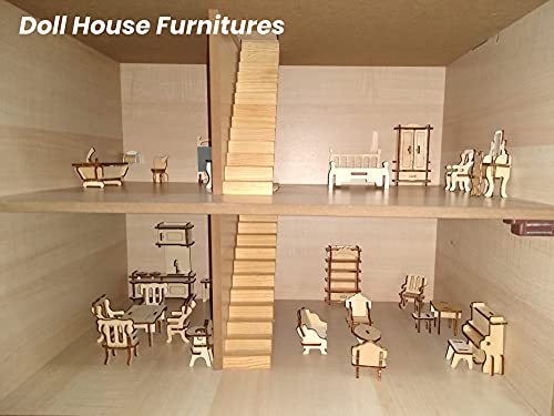 BOHS 34PCS Kit de artesanía para Muebles de casa de muñecas - Rompecabezas de Madera en 3D para Bricolaje - Modelos a Escala en Miniatura Accesorios para Casas de muñecas - A Partir de 6 años