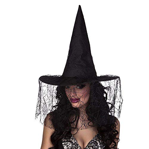Boland - Sombrero de bruja Seda con velo para adultos, negro, talla única, 97002