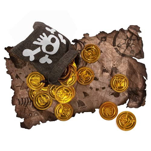 Bolsa de Tesoro Pirata Mapa del Tesoro Monedas de Oro Bolsa de capitán Calavera Niños para Fiesta de Disfraces de Pirata