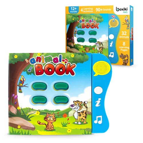 Boxiki kids Libro de Sonidos Aprendizaje de los Animales en Inglés por Libro de Actividades para el Desarrollo de Niños Pequeños y Bebés. Libro Electrónico de Animales.